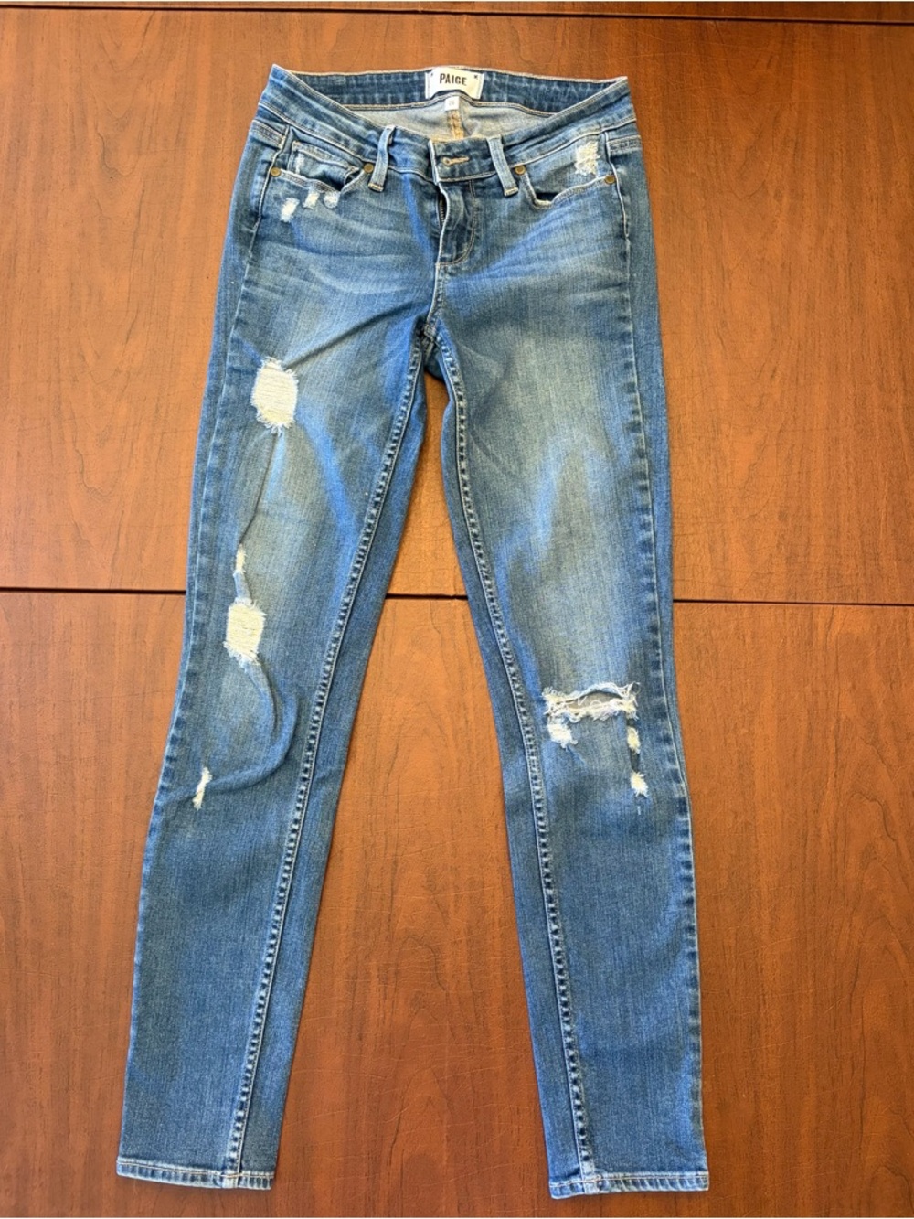 PAIGE Women's Light Blue Distressed Skinny Jeans